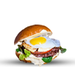 Beef Burger Caramelized Onion, Cheese, Crispy Pancetta & A Runny Egg Beef Burger 